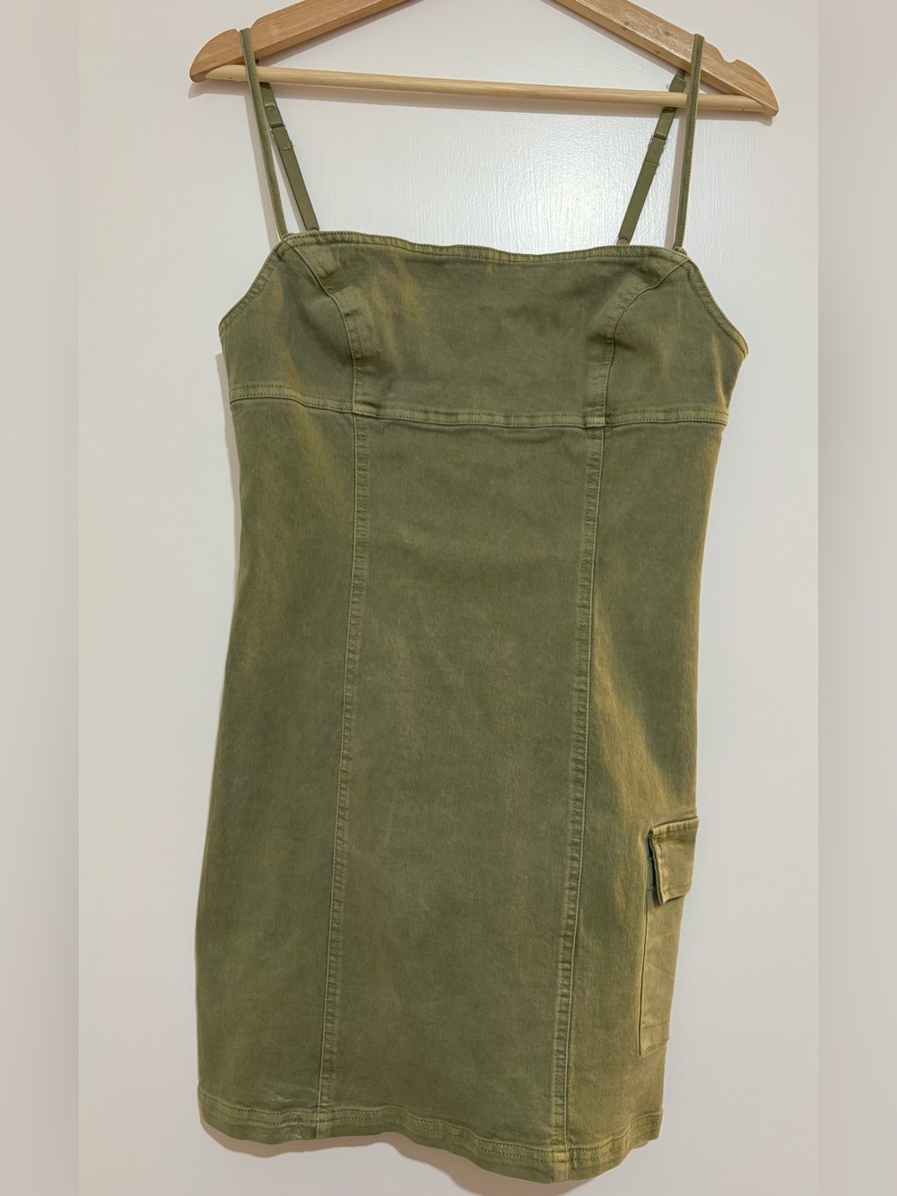 Urban Outfitters Olive Green Denim Cargo Mini Dress Cami Straps Small